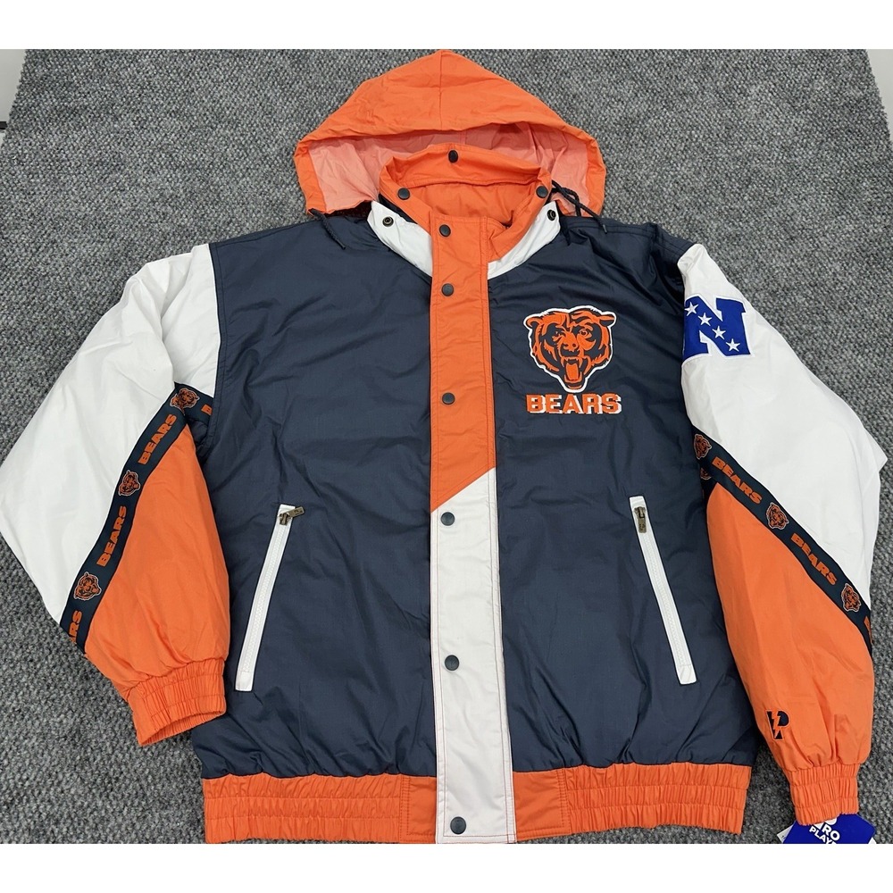 Chicago Bears Pro Player Men's Large Retro NFL Hooded Puffer Jacket - New